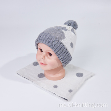 topi rajutan musim sejuk dan selendang untuk bayi